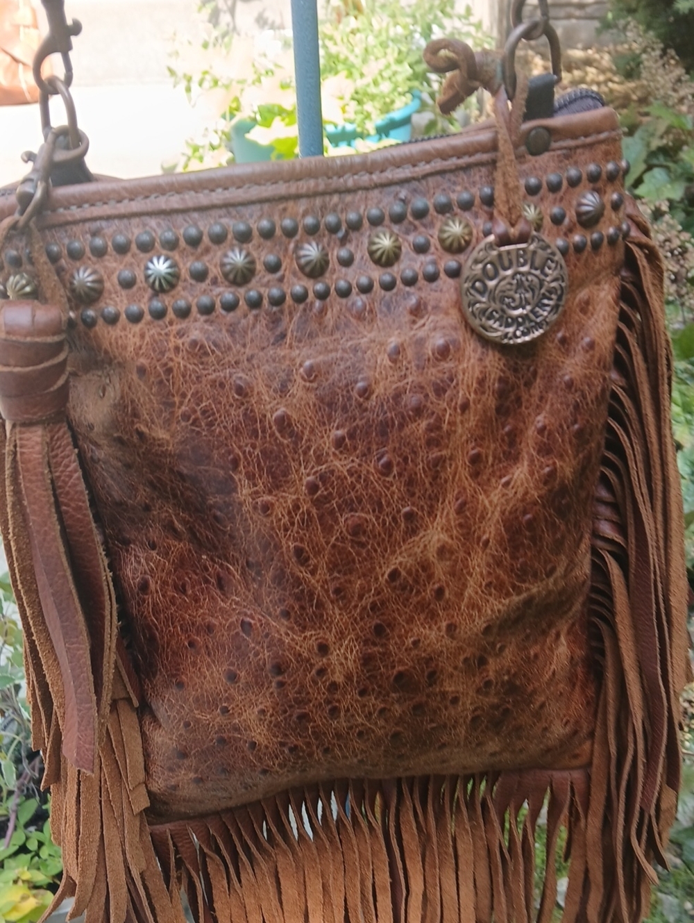 Double J Saddlery the PP41 Vintage Cognac Ostrich Pouch Purse - Picture 2 of 16